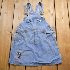 Vintage 1990s Disney Mickey Mouse Embroidered Denim Jean Skirt / Minnie Mouse / Vintage Dress / Retro Style / Jean Dress