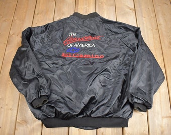 Vintage 1980s "The Heartbeat Of America" El Camino Chevrolet Jacket / Satin Bomber Jacket / Souvenir / / Made In USA