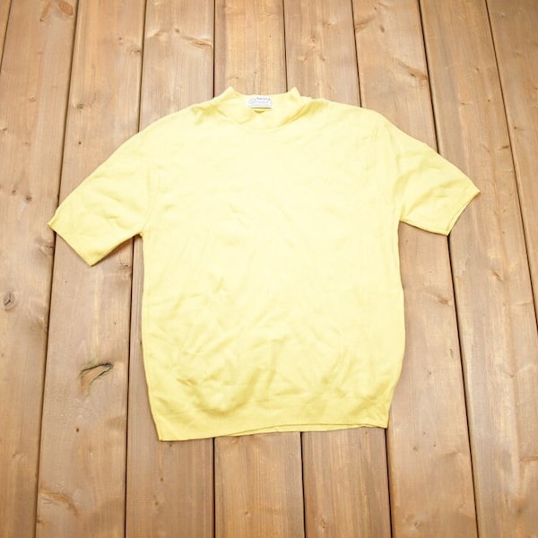 Vintage 1990s Banlon Cashmere Yellow T-Shirt Sweater / Streetwear / Retro Style / Single Stitch / 1990's Plain Sweater