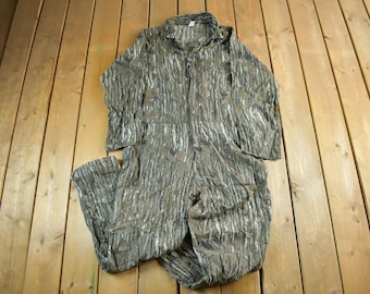 Vintage 1980s Sports Afield Camo Coveralls Men's XL 43 x 30 / Vintage Coveralls / Made in USA / Tree Bark Camo / One Piece / Hunting Gear