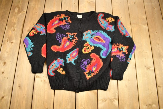 Vintage 1980s Psychedelic Paisley Pattern Knitted… - image 1