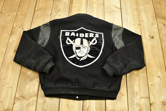 Vintage 1990's Oakland Raiders Leather Letterman … - image 1
