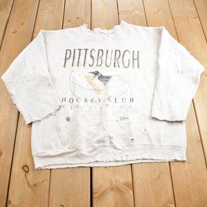 Vintage 1990s Pittsburgh Penguins Hockey Club NHL Distressed Crewneck Sweatshirt Made In USA