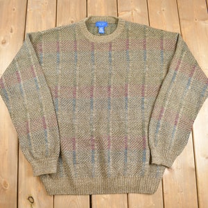 Vintage 1990 Towncraft Knitted Sweater / Vintage 90s Crewneck / Pattern Sweater / Outdoor / Pullover Sweatshirt / 3D Knit
