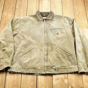Vintage 1980s Distressed Carhartt Blanket Lined Detroit Jacket / Full Zip Workwear Coat / Streetwear / Made In USA / Utility Pocket