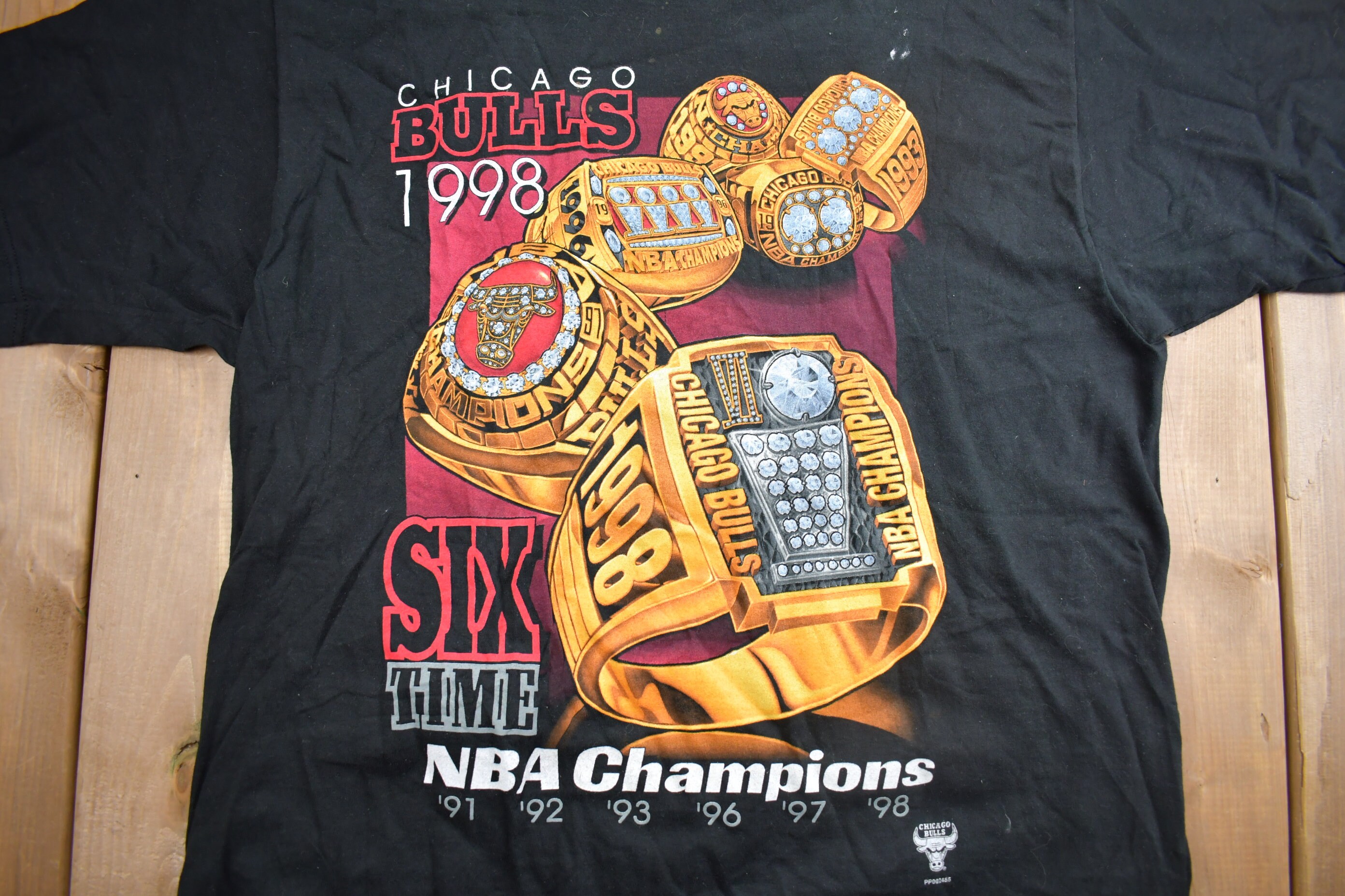 Buy the Vintage 1998 Chicago Bulls 6 Time NBA Champions Pro Shirt NWT Sz L