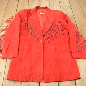 Vintage 1990s Adam Douglass Red Suede Fringe Jacket / Western Jacket / Vintage Fringe Coat / Vintage Leather / Womenswear
