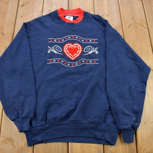 Vintage 1990s Cute Heart Crewneck Sweater / 90s Crewneck / Grandma Sweater / Streetwear / Made In USA /
