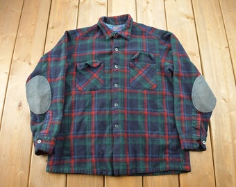 Vintage 1970s Pendleton Plaid Button Up Board Shirt / 100% Virgin Wool / Loop Button / Outdoor / Made In USA / Flannel