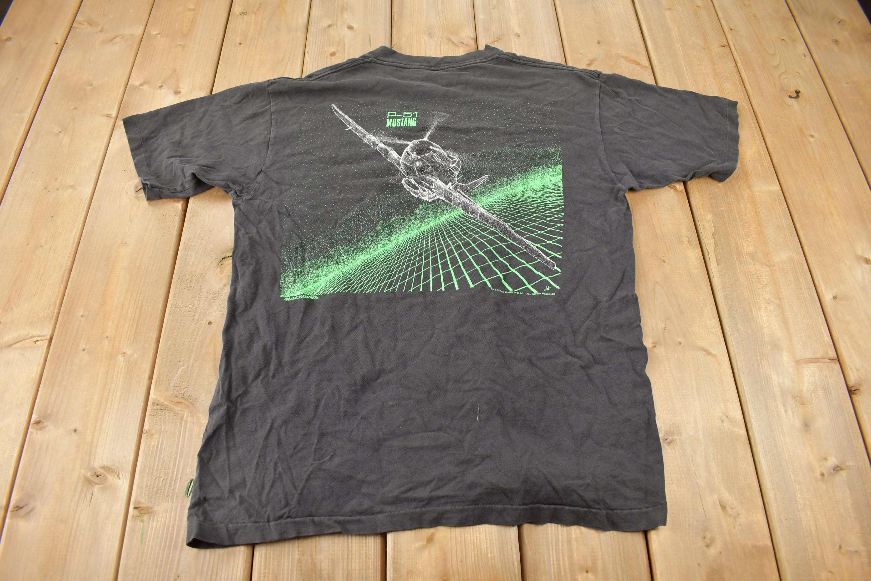 Vintage 1989 Blackbird P-51 Mustang Fighter Jet Graphic T-Shirt / Made In XL / Single Stitch / Military Jet / Size XL