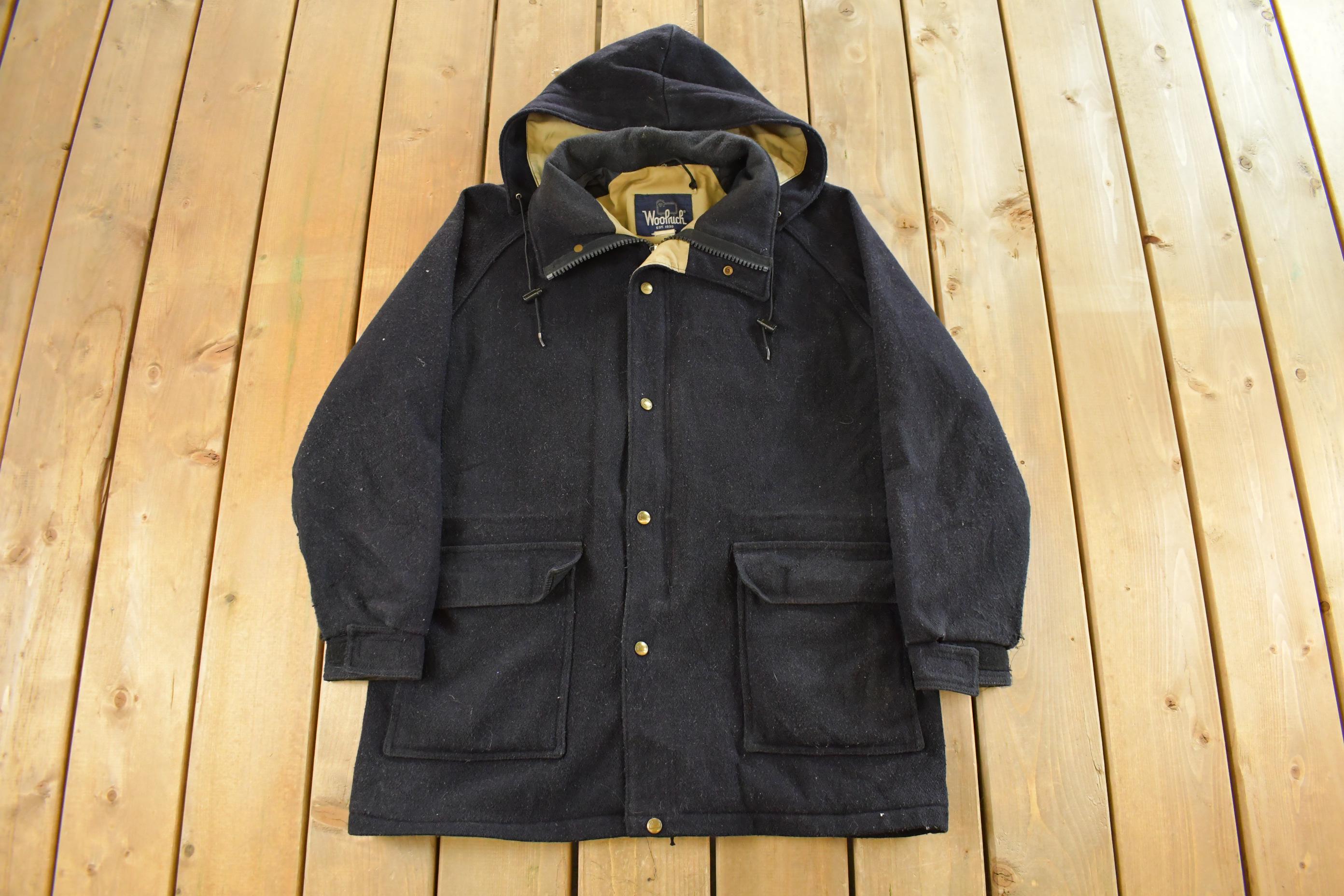 Vintage 1980s Woolrich Wool Hooded Jacket Men