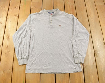 Vintage 1990s Tommy Hilfiger Embroidered Henley T-Shirt / 90s / Vintage Streetwear / Graphic T Shirt / Vintage Hilfiger