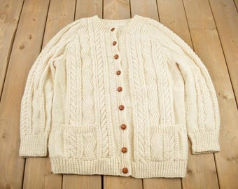 Vintage 1980s 100% Wool Cable Knit Cardigan Sweater / Vintage Cable Knit / Button Up / Vintage Knit / Winter Sweatshirt