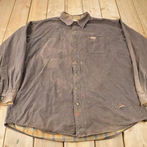 Vintage Y2K Plaid Lined Thrashed Carhartt Button Up Shirt / Button Up / Vintage Flannel / Plaid Flannel / Work Shirt /