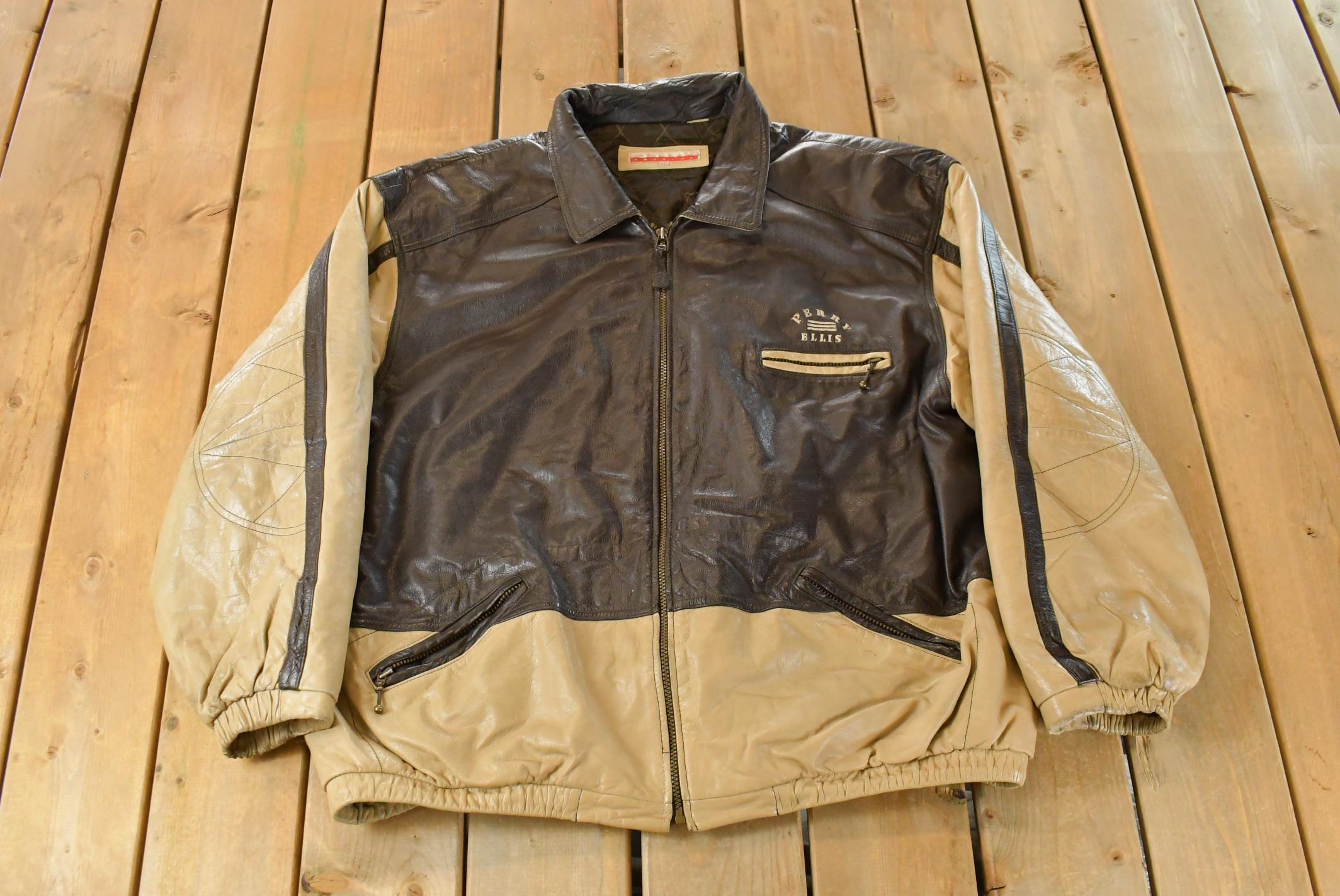 Perry Ellis Leather Jacket - Etsy