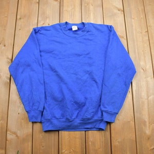 Vintage 1990s Blank &#39;Jerzees&#39; Blue Crewneck Sweatshirt / 90s Crewneck / Made In USA / Essential / Streetwear / 90s Blank