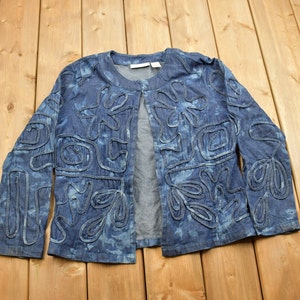 Vintage 1990s Tantrums Embroidered Abstract Pattern Denim Shirt / 1990s Denim Shirt / Vintage Denim / Embroidered Denim / Floral