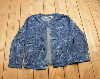 Vintage jaren 90 driftbuien geborduurd abstract patroon denim shirt / jaren 1990 denim shirt / vintage denim / geborduurd denim / bloemen