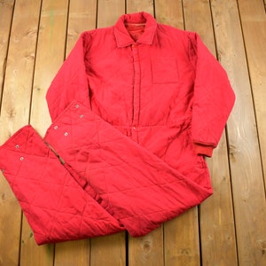 Vintage 1980s Red Insulated Coveralls Size XL / Vintage Coveralls / Winter Snow Suit / Vintage Workwear / One Piece Work Suit