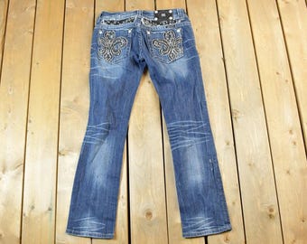 Vintage Miss Me Leopard Print Rhinestone Bootcut Jeans: Western