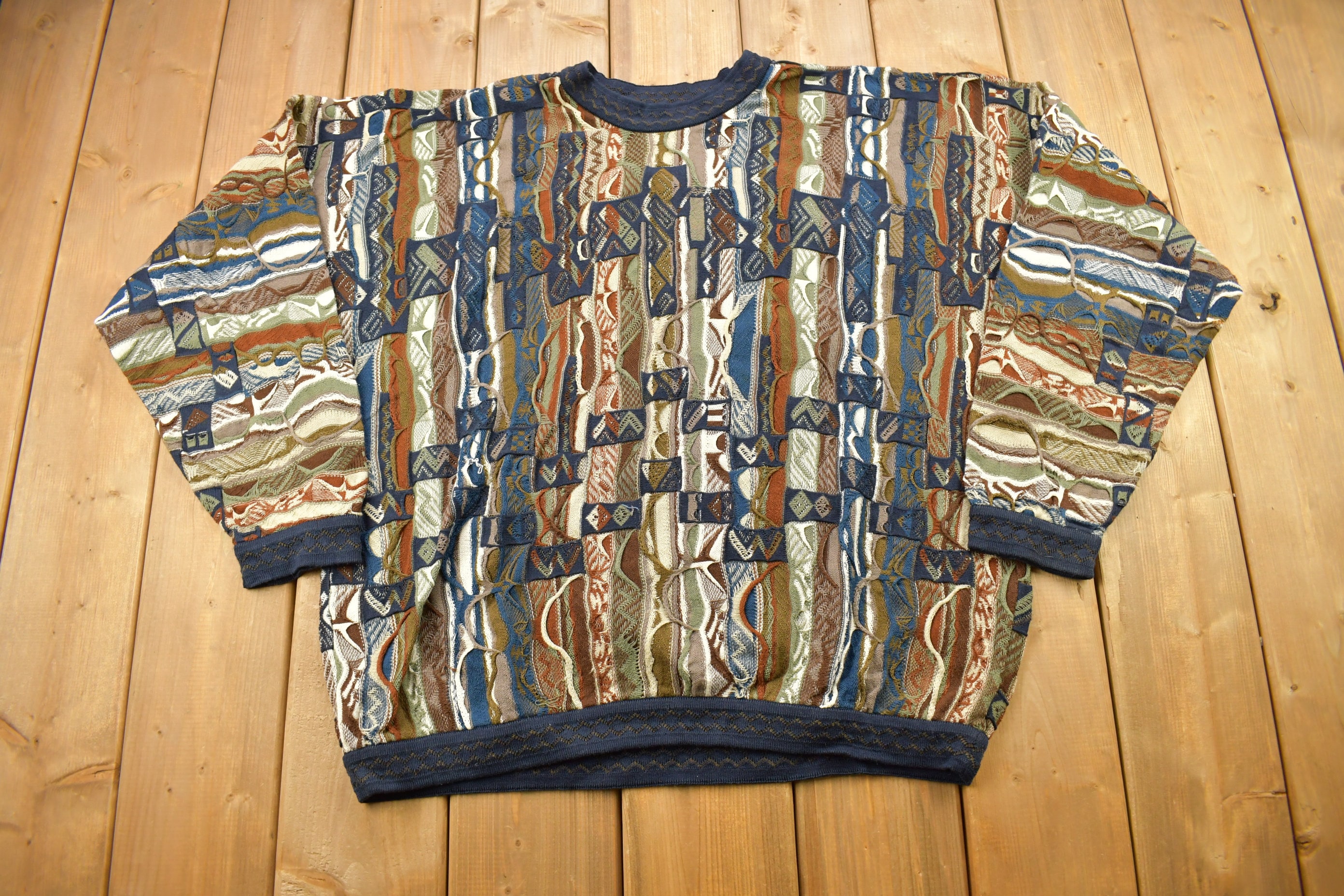 オーストラリア製 coogi 3D crew neck knit 80s 90s Vintage 1990s Coogi Australia 3D Colored Cable Knit Crewneck