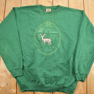 Vintage 1990s Green Deer Crewneck / Souvenir / Vintage Sweatshirt / Outdoorsman / Wilderness Sweatshirt / Made In USA / Open Road Trading Co