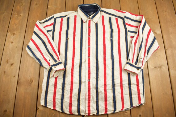 Vintage 1990s Basic Options Stripe Button Up Shir… - image 1