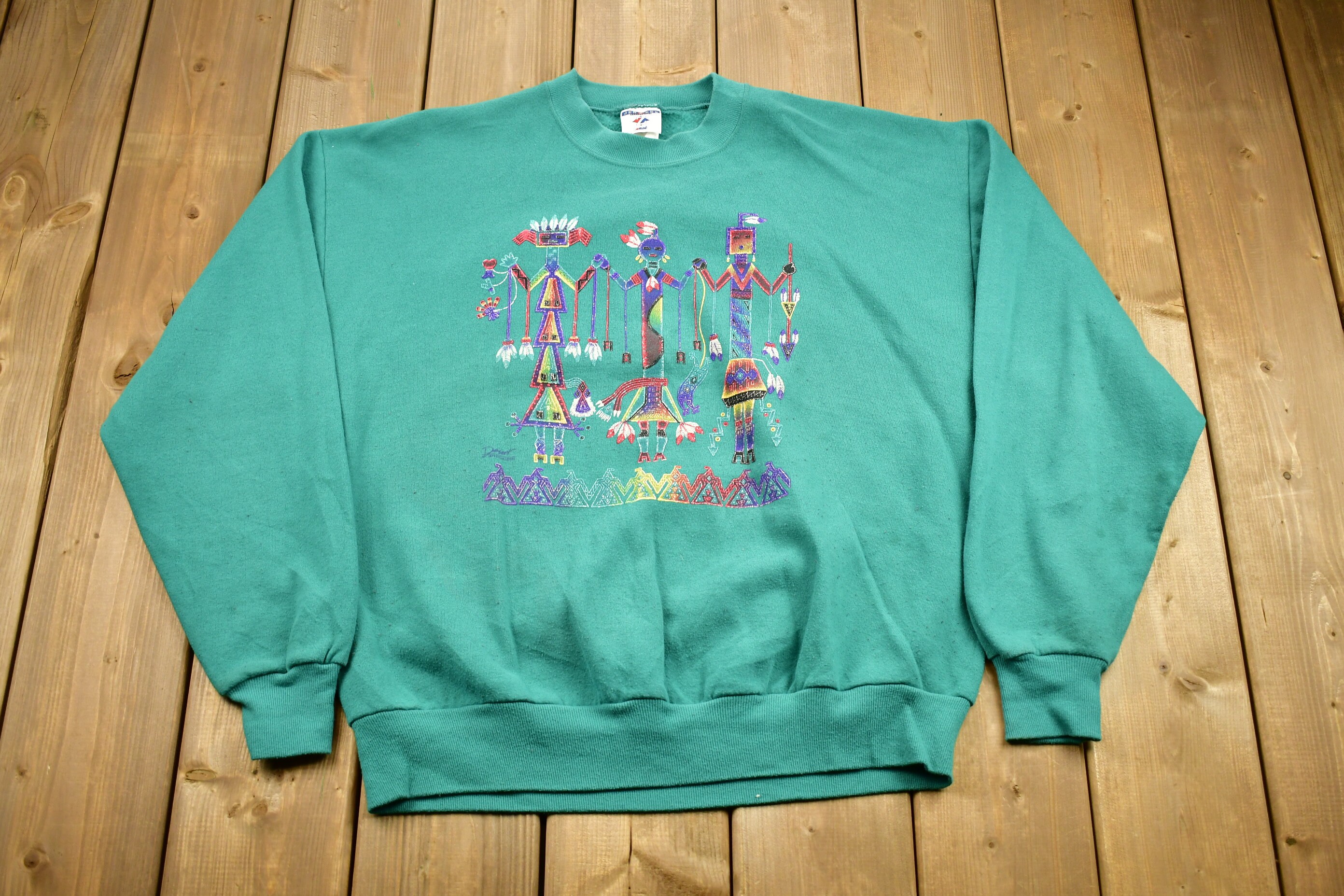 Vintage 1990s Native American Art Graphic Crewneck / Vintage