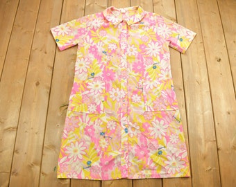 Vintage 1980s Floral All Over Pattern Dress / Bee Themed / Abstract Pattern / Retro Womenswear / Floral / Summer Dress / Vintage Dress