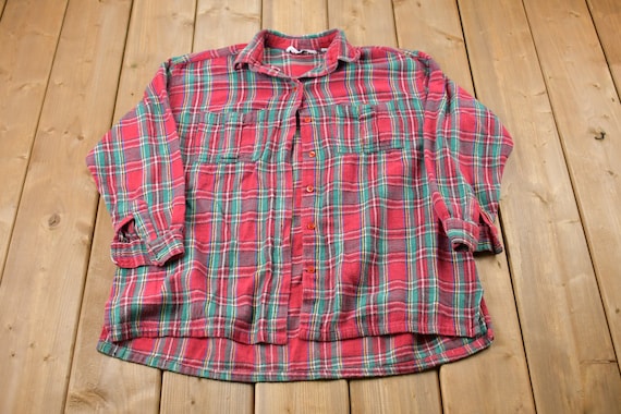 Vintage 1990s Tangibles Plaid Button Up Shirt / 1… - image 1