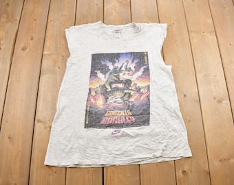 Vintage 1992 Godzilla VS Charles Barkley NIke Gray Tag Graphic T-Shirt / Made In USA / NBA / Movie Tee / Barkely