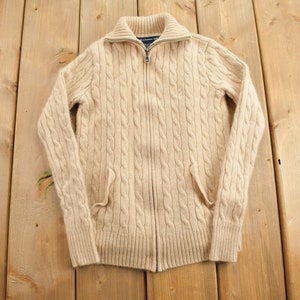 Vintage 1990s Ralph Lauren Golf Cable Knit Cashmere Zip Up Sweater / Hand Made Sweater / Blank Knit / Formal / Polo / Ralph Lauren