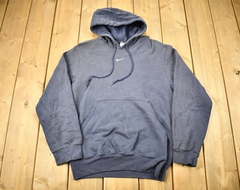 Vintage 1990s Navy Blue Nike Mid Swoosh Hoodie / Vintage Nike / Distressed / Streetwear / Athleisure / Spell Out