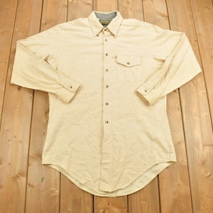 Vintage 1990s North Trail Trading CoBeige Button Up Shirt / 1990s Button Up / Vintage Flannel / Basic Button Up / Made In USA