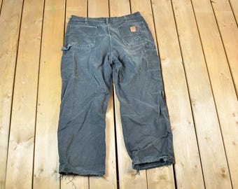 Vintage 1990s Carhartt Black Denim Work Jeans Size 38 x 32 / 90s Carpenter Pants / Made In USA / Distressed Carhartt / Vintage Workwear