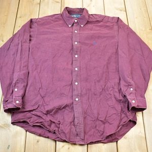 Vintage 1990s Ralph Lauren Blake Small Pony Red Button Up Shirt Size L / Heavy Weight / 90s Ralph Lauren