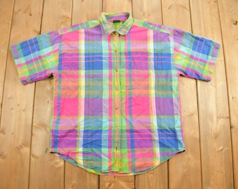 Vintage 1990s Hunt Club Striped Button Up Shirt / Abstract Pattern / Casual Shirt / Formal Shirt /