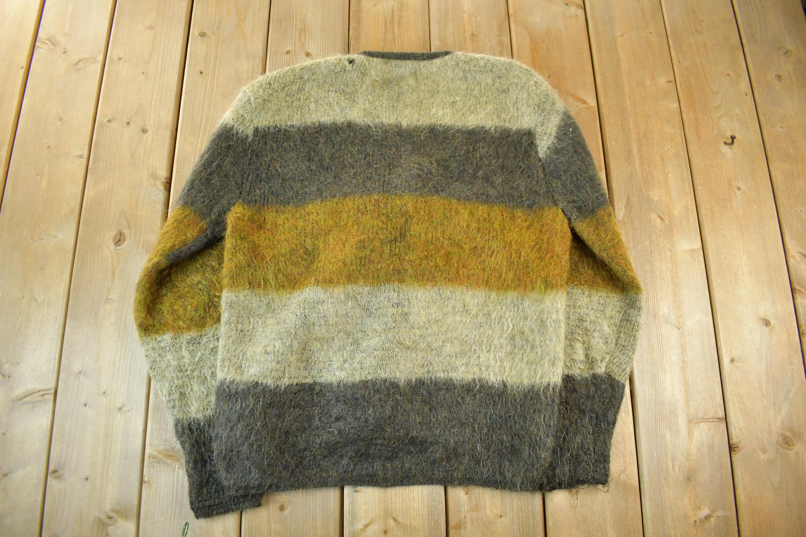 Vintage 1960s Towncraft Mohair Wool Grunge Knit Cardigan Sweater 