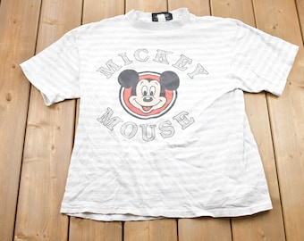 Vintage 1990s Disney Original Mickey Mouse Striped Graphic T-Shirt Streetwear / Retro Style / Single Stitch / Made In USA