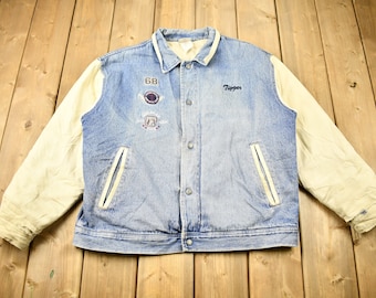 Tigger Denim Varsity Jacket Vintage 1990s Tigger Embroidered