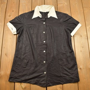 Vintage 1970s Blank Black and White Bowling Button Up Shirt / 1990s Button Up / Vintage Flannel / Basic Button Up