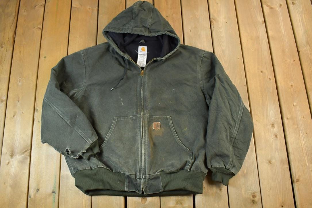 90s CarharttボアライナーワークジャケットL 企業ワッペン メキシコ製 carhartt(カーハート) 90's ワッペンダック地ジャケット/裏ボアワーク