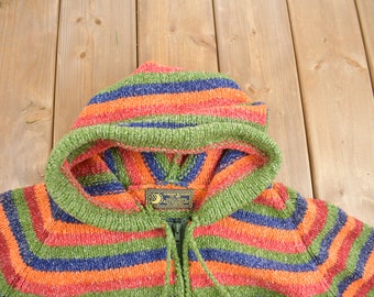 【Vintage】90s Hooded Multi Design Knit Vintage 90s Appi Multicolour Crazy Design Abstract Fleece
