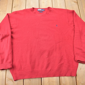 Vintage 1990s Polo Ralph Lauren Red Knit Sweatshirt / 90s Crewneck / Small Pony / Streetwear / Vintage Polo / Lambswool