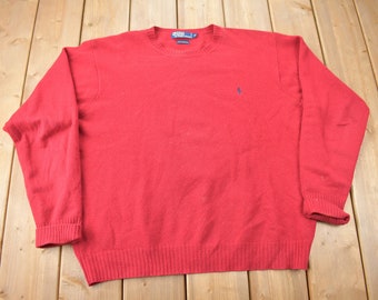Vintage 1990s Polo Ralph Lauren Red Knit Sweatshirt / 90s Crewneck / Small Pony / Streetwear / Vintage Polo / Lambswool
