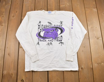 Vintage 1990s Bulldog Track and Field Graphic Long Sleeve / Vintage T Shirt / Streetwear / Graphic Long Sleeve