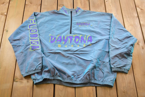Vintage 1990s Daytona Beach Quarter Zip Windbreaker Jacket / Made in USA / Athletic Spring Summer Sportswear / Streetwear / Athleisure
