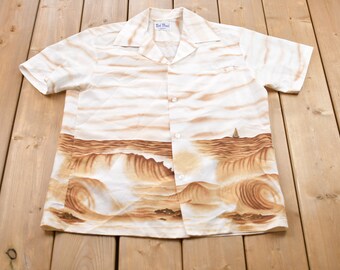 Vintage 1990s Rai Nani Hawaii Wave All Over Print Button Up Shirt / Graphic Shirt/ Streetwear / Retro Style / Short Sleeve / Made In USA