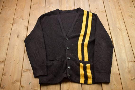 Vintage 1950s Vertical Yellow Racing Stripe Knitt… - image 1