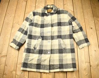 Vintage 1990s Woolrich Plaid Wool Long Trench Coat / Vintage Woolrich / Made In USA / Streetwear / Wool Trench Coat